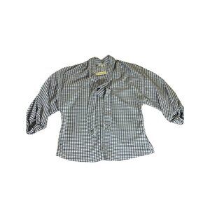 Max Studio Women's Black And White Plaid Half Puff Sleeve Blouse - Large